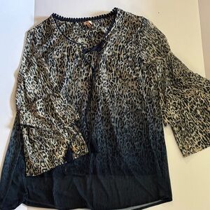 Reba Leopard Print Top with Navy Accents